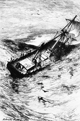 Naufragio del Grampus, ilustración de «La narración de Arthur Gordon Pym de Nantucket» de Edgar Allan Poe, 1884